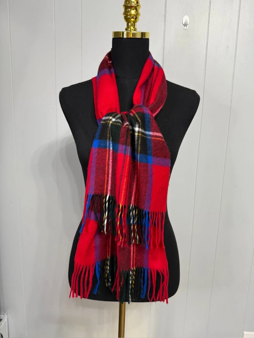 Geoffrey Beene Red Tartan Plaid Scarf